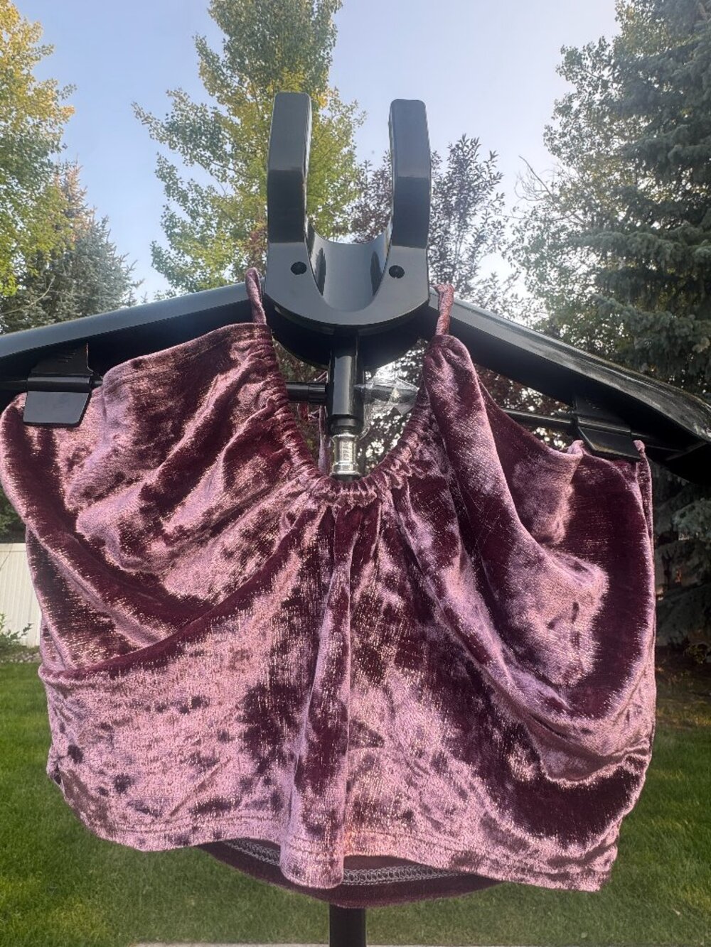 ✨ Metallic Handmade Mauve Crushed Velvet Halter Crop Top